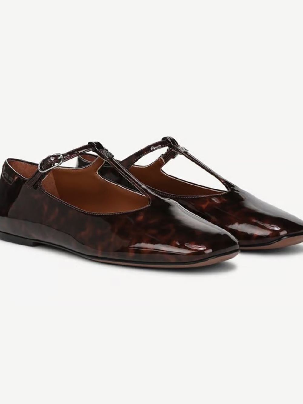 Franco Sarto T-Strap Patent Ballet Flats in Dark Tortoiseshell